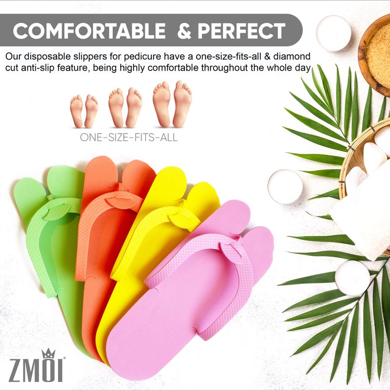 ZMOI Disposable Pedicure Slippers 24 Pairs Anti-Slip - EVA Foam One Size Fits All Flip Flops - Comfortable and Safe - Fun Colors Ideal Spa, Nail Salon - Image 2